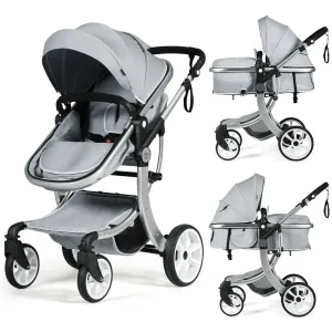 Babyjoy 2-In-1 Baby Stroller High Landscape Infant Stroller W/ Reversible Seat Grey