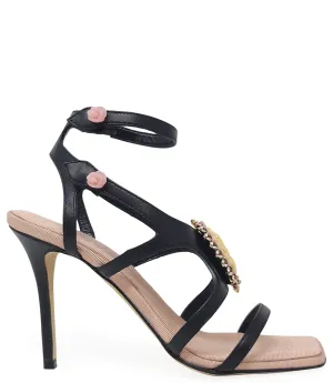 Black Pink High Heel  Leather With Cameo Detail