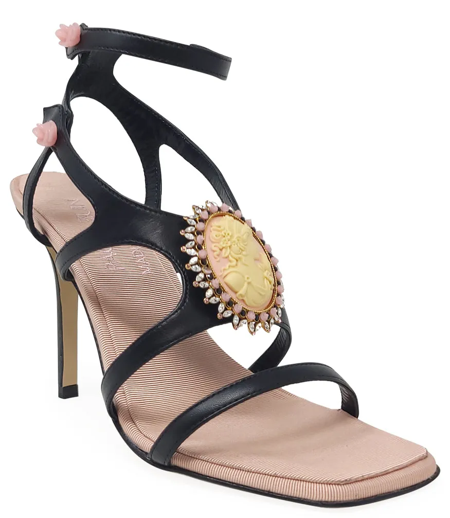 Black Pink High Heel  Leather With Cameo Detail