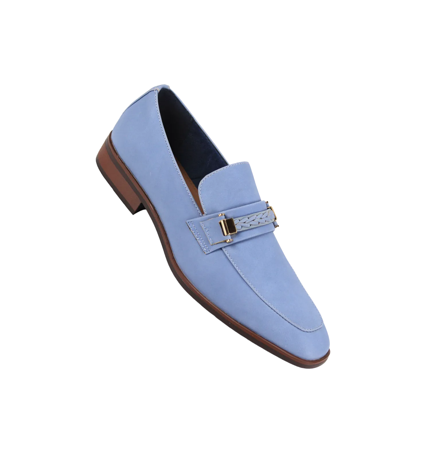 Blue Men's Slip-on Suede Loafer Shoes with Metal and Braid Buckle