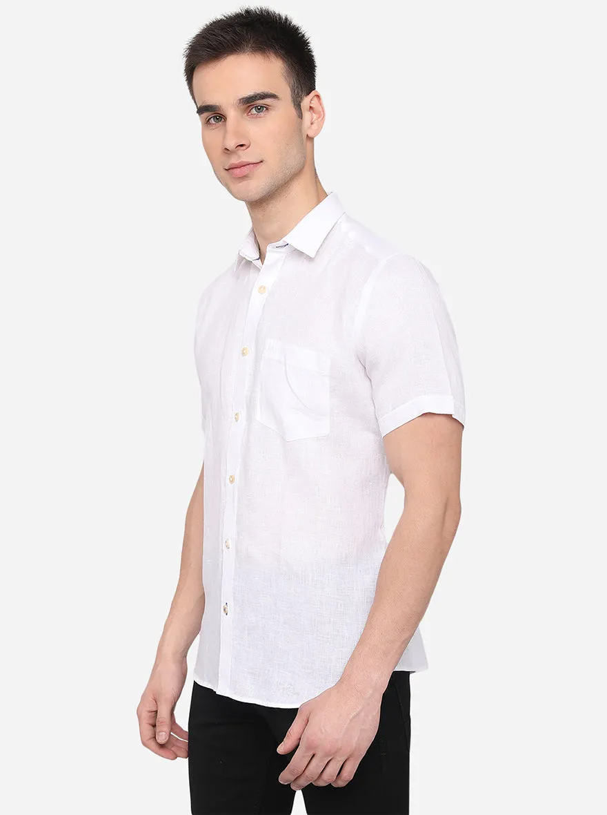 Bright White Solid Slim Fit Semi Casual Shirt | JadeBlue