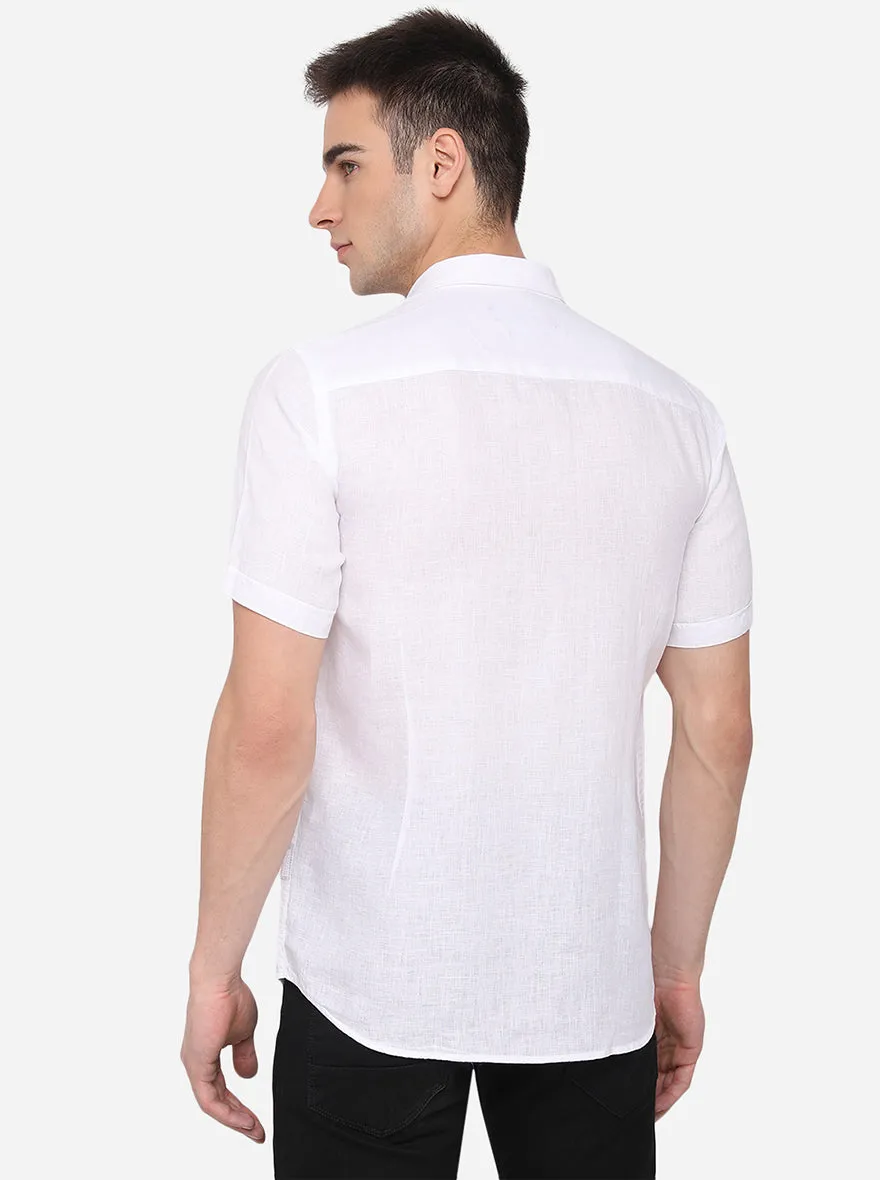 Bright White Solid Slim Fit Semi Casual Shirt | JadeBlue