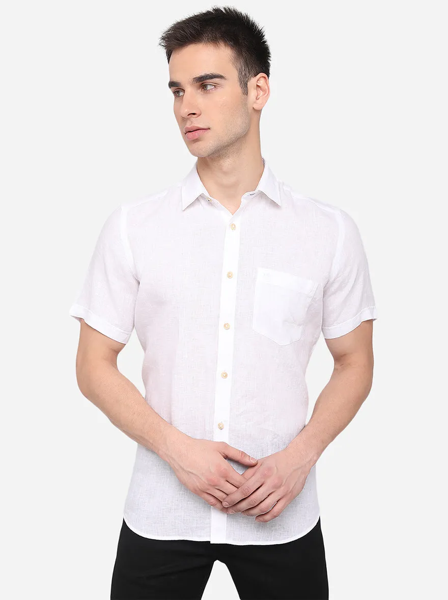 Bright White Solid Slim Fit Semi Casual Shirt | JadeBlue