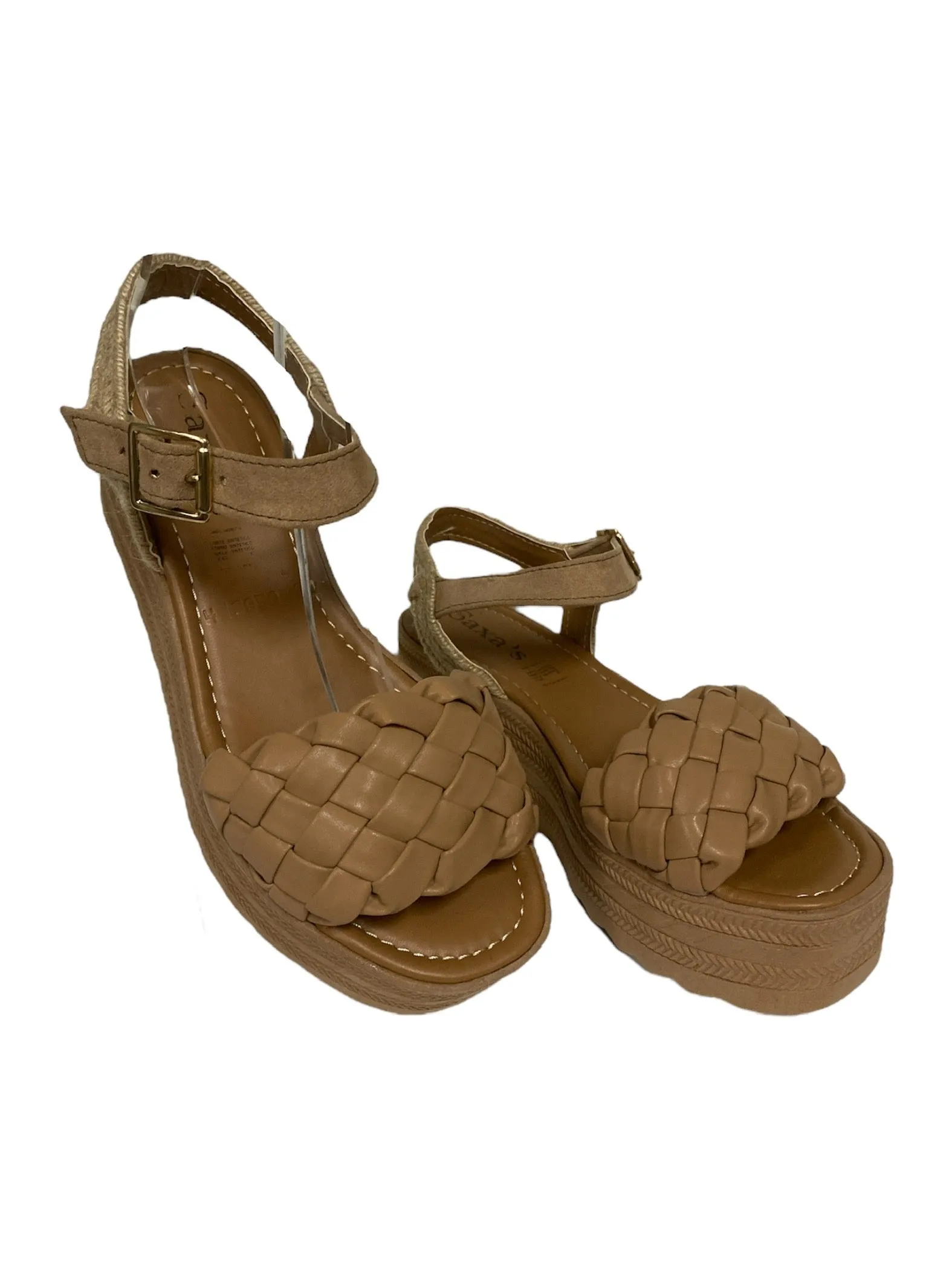 Cross-Stitch Platform Sandals Camel