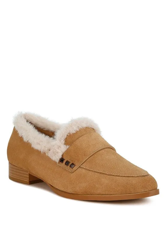 Fur Trim Suede Loafers