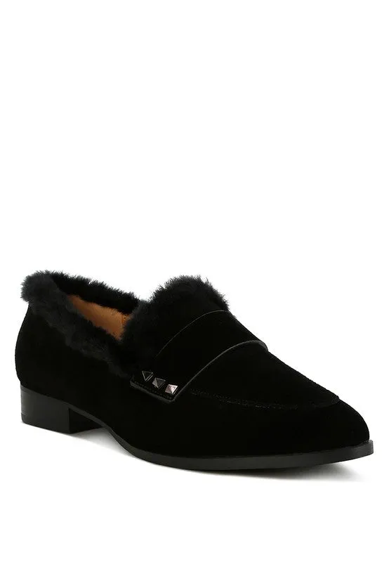 Fur Trim Suede Loafers