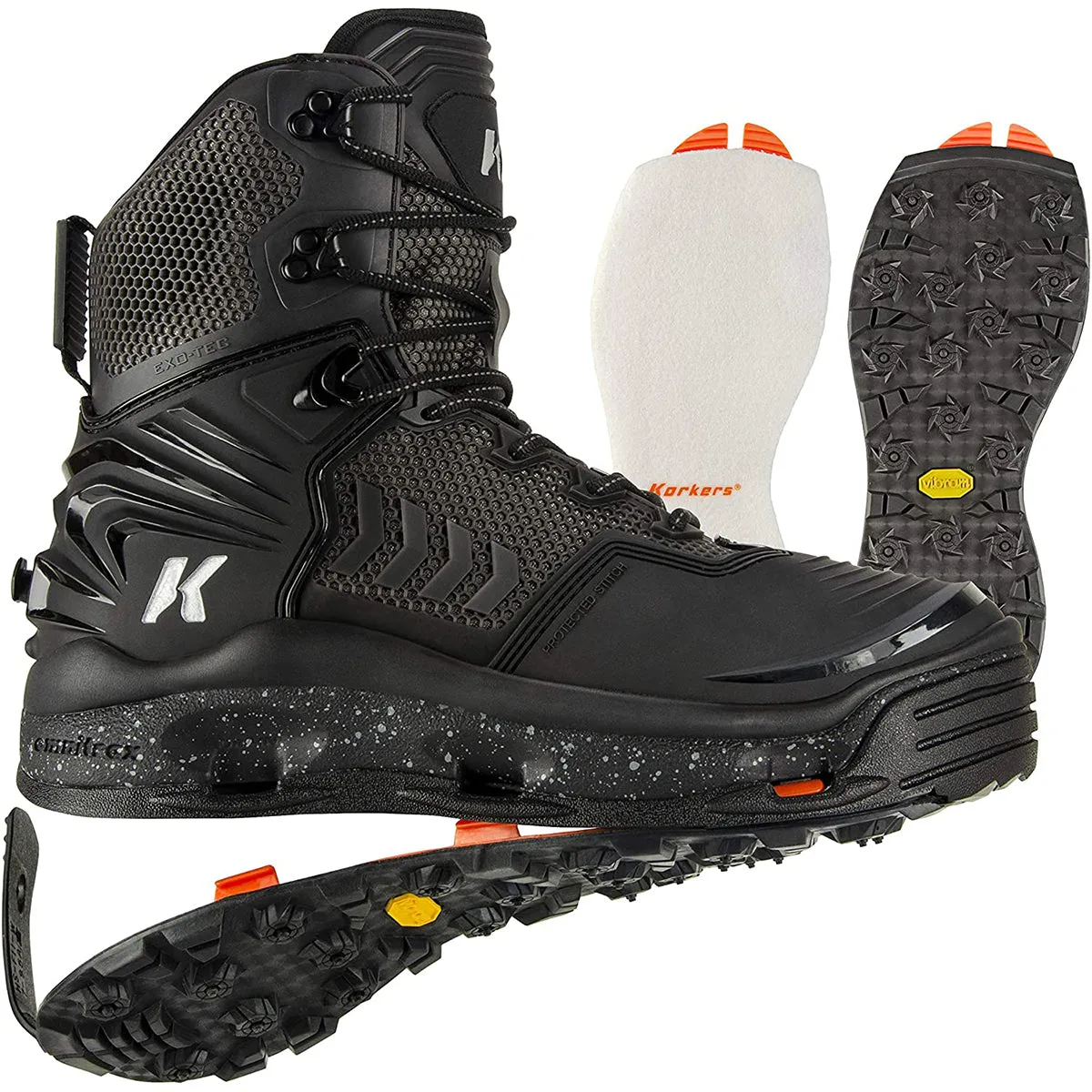 Korkers River Ops Fishing Boots with Felt and Vibram Soles - Black