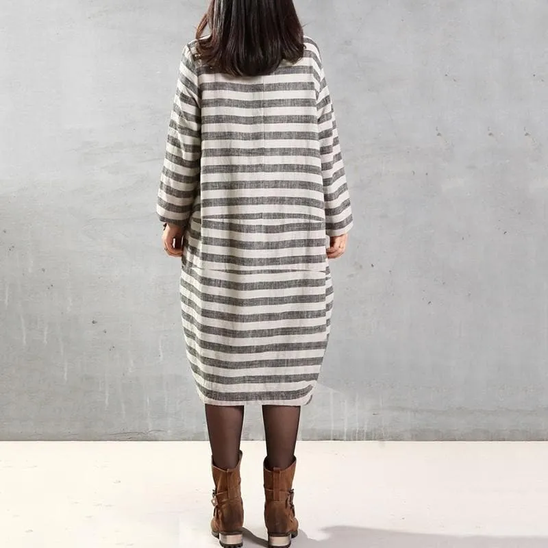 Long Sleeves Striped Midi Dress