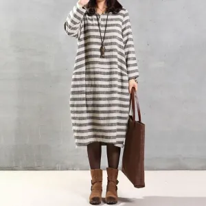 Long Sleeves Striped Midi Dress