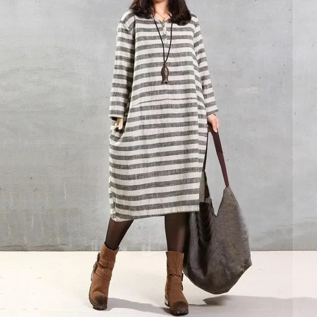 Long Sleeves Striped Midi Dress