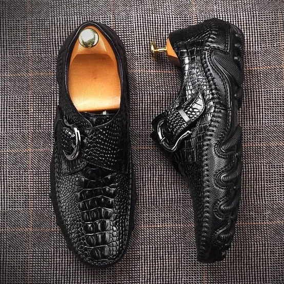 Luxury Alligator Texture Penny Loafers