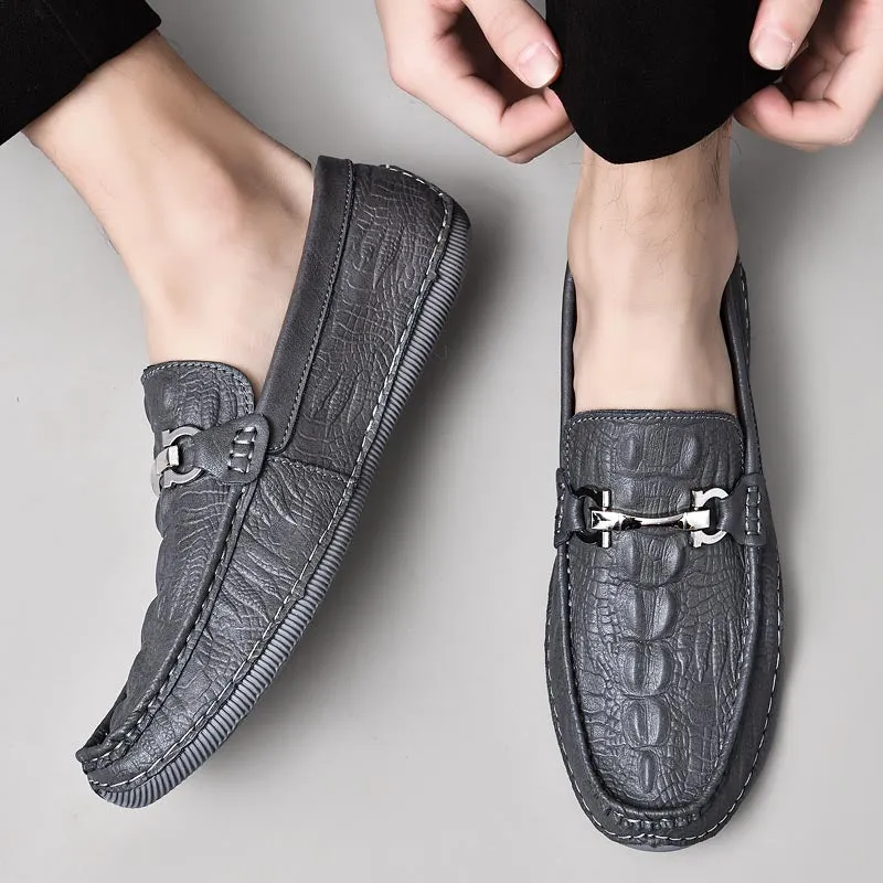 Luxury CrocLeather Round Toe  Loafers