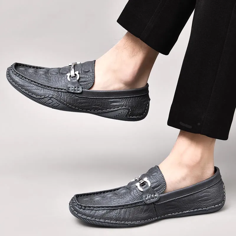 Luxury CrocLeather Round Toe  Loafers