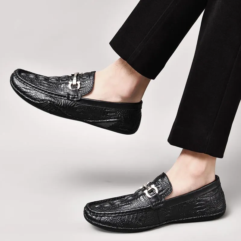 Luxury CrocLeather Round Toe  Loafers