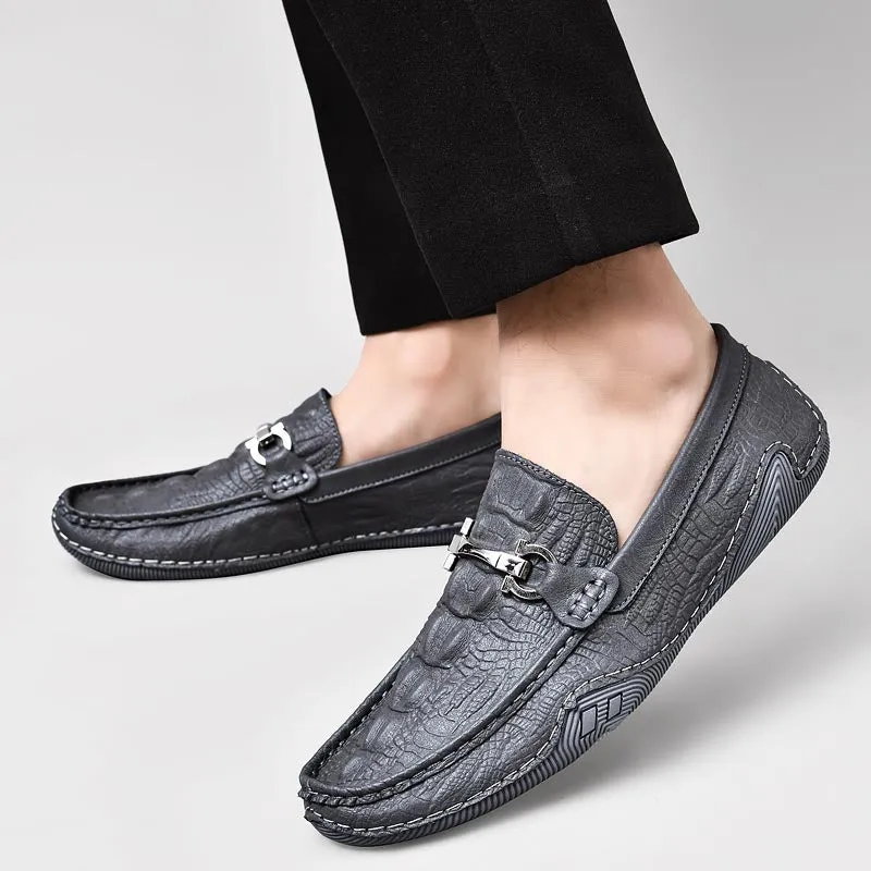 Luxury CrocLeather Round Toe  Loafers