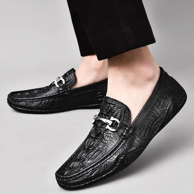 Luxury CrocLeather Round Toe  Loafers