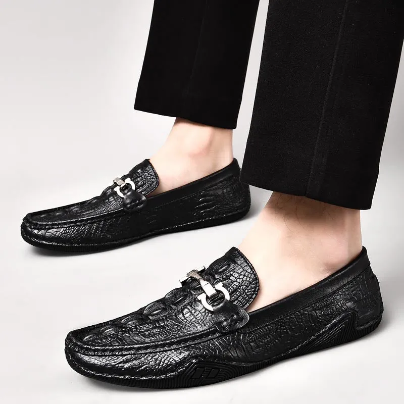 Luxury CrocLeather Round Toe  Loafers