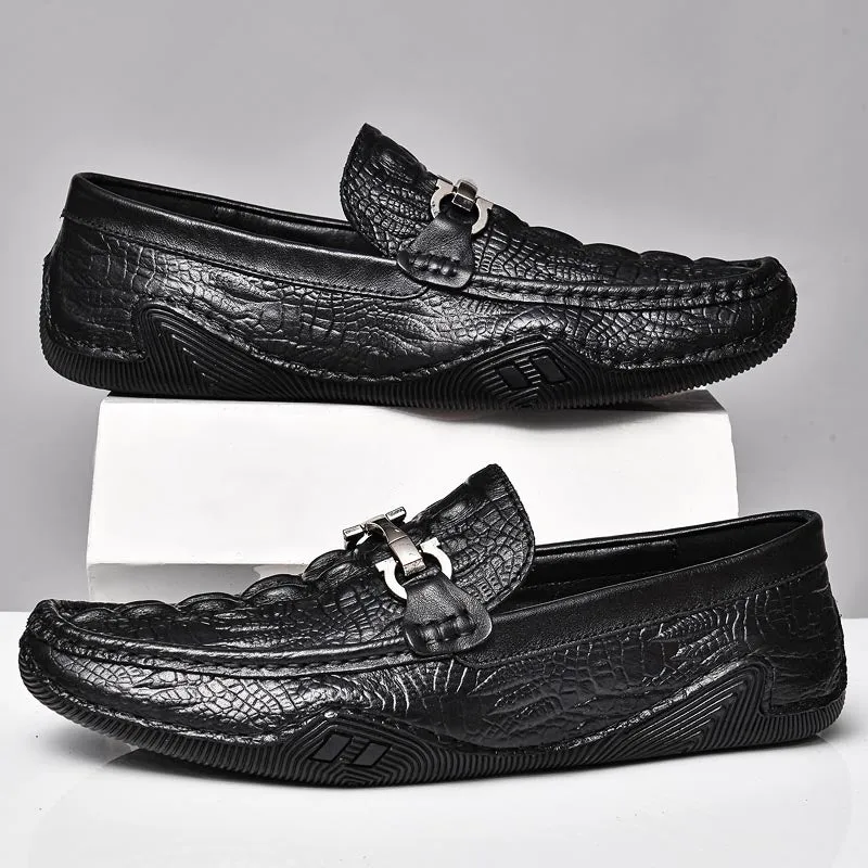 Luxury CrocLeather Round Toe  Loafers