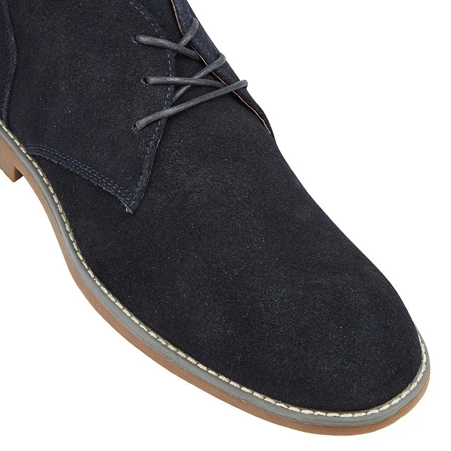 Mens Hush Puppies Terminal Wide Navy Leather Work Lace Up Boots