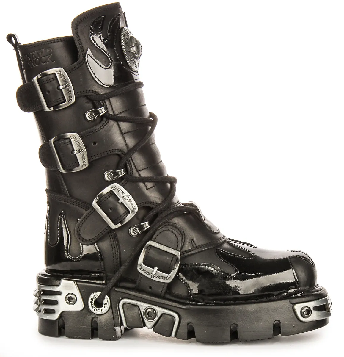 Newrock 591 Reactor In Black Patent Flame Boot