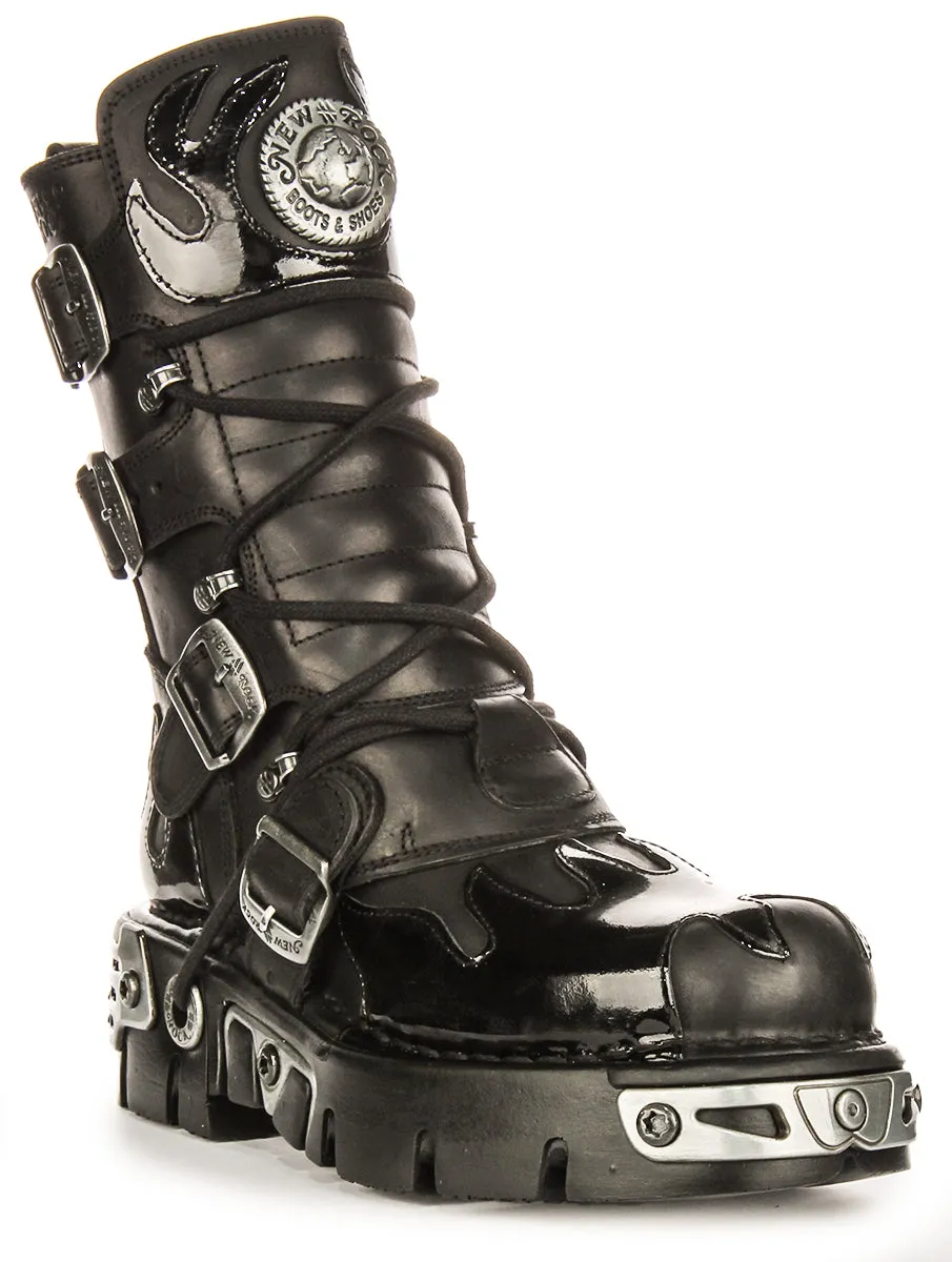 Newrock 591 Reactor In Black Patent Flame Boot