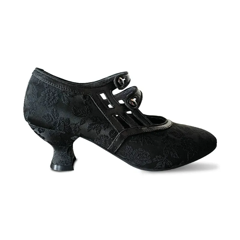 Nightcap 睡前酒 1920s Reproduction Cowhide Leather Jacquard Kitten Heel Shoes