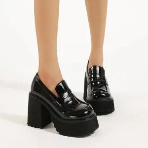 Old School Style Black Chunky Platform Slip-On Shoes