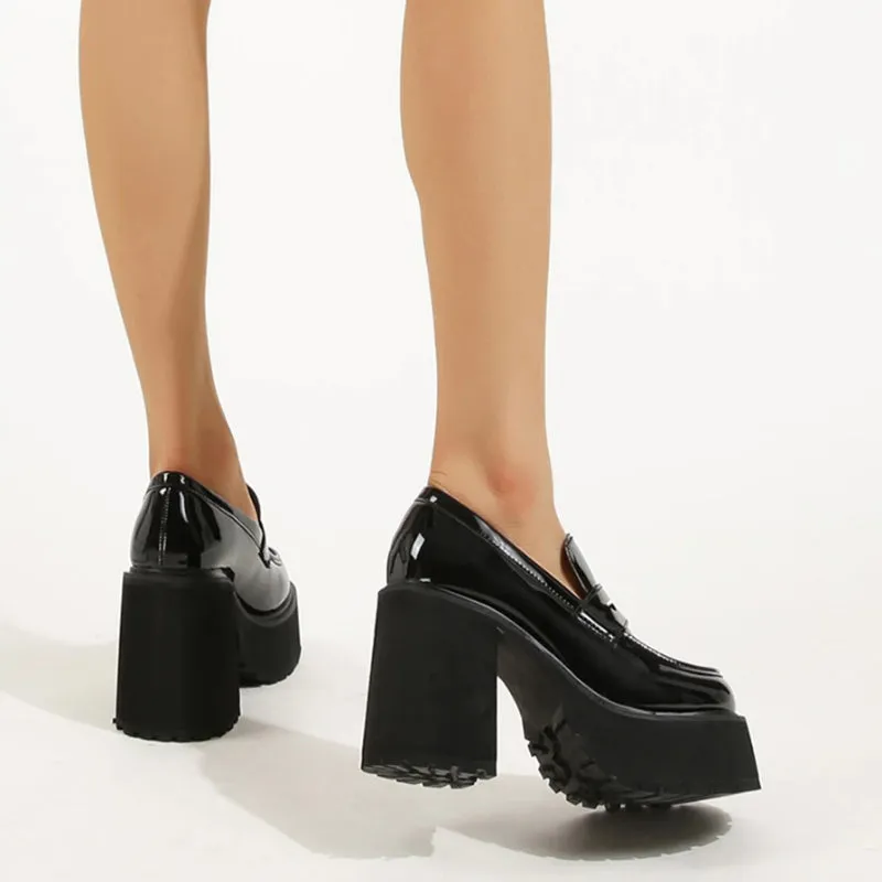 Old School Style Black Chunky Platform Slip-On Shoes