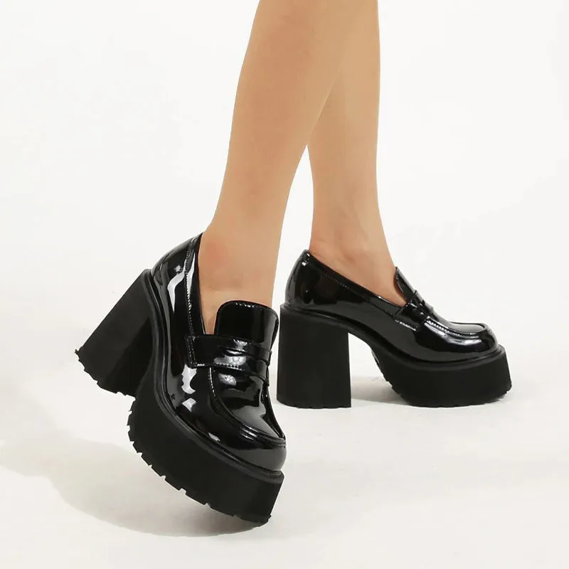 Old School Style Black Chunky Platform Slip-On Shoes