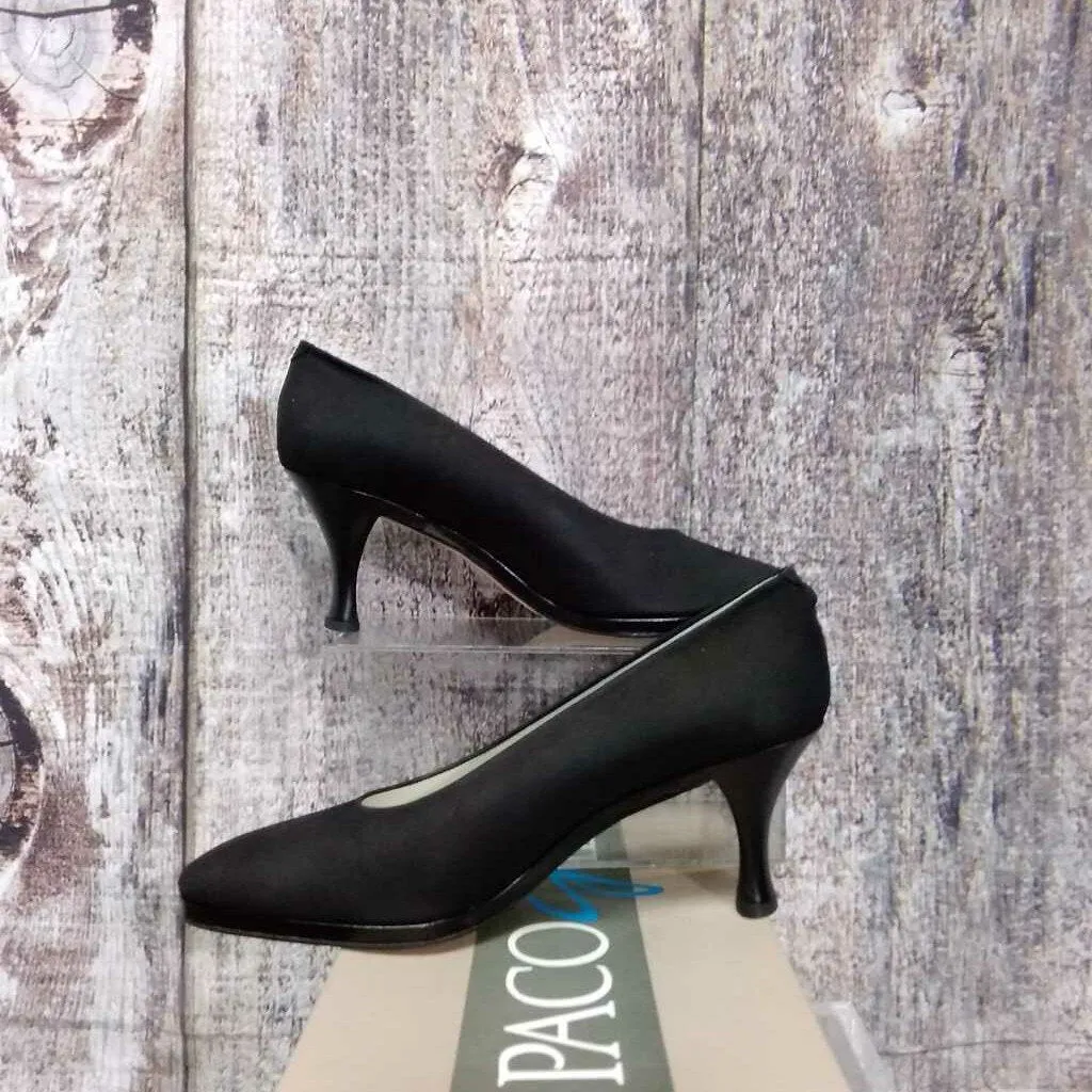 PACO GIL BLACK LEATHER HEELS NEW WITH BOX SIZE 9.5 TCC