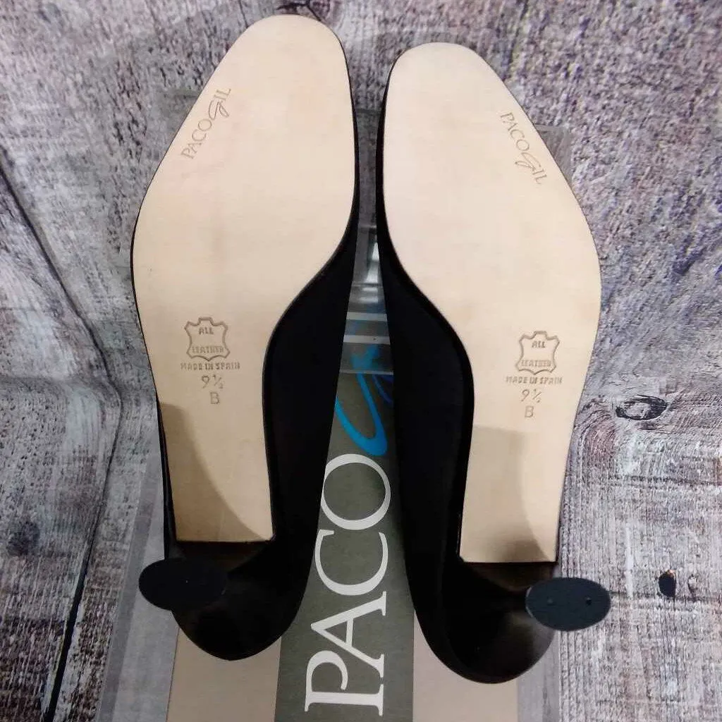 PACO GIL BLACK LEATHER HEELS NEW WITH BOX SIZE 9.5 TCC