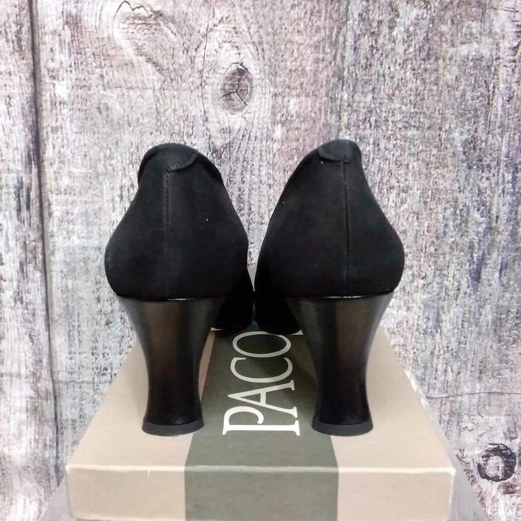 PACO GIL BLACK LEATHER HEELS NEW WITH BOX SIZE 9.5 TCC