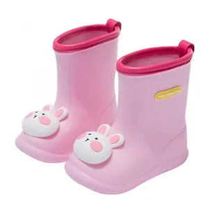 Pink 140Boys Girls Cartoon Cute Dinosaur Rabbit Children Rain Shoes Waterproof Pvc Rubber Non-slip Soft Toddler Kids Casual Rain Boots