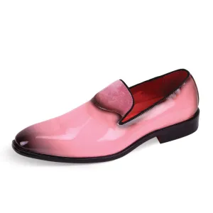 Pink Men's patent leather Loafers tuxedo shoe with velvet Design