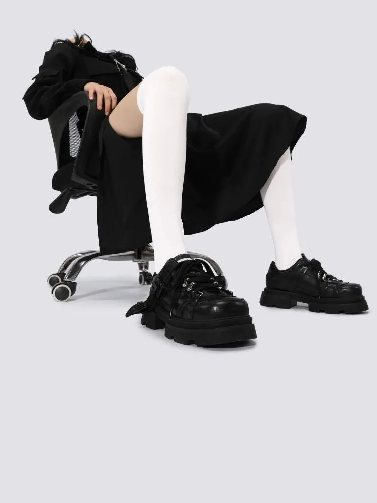 Platform design black slim shoes【s0000004479】