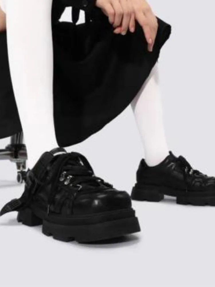 Platform design black slim shoes【s0000004479】