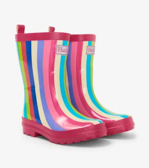 Rainbow Stripes Shiny Rain Boots