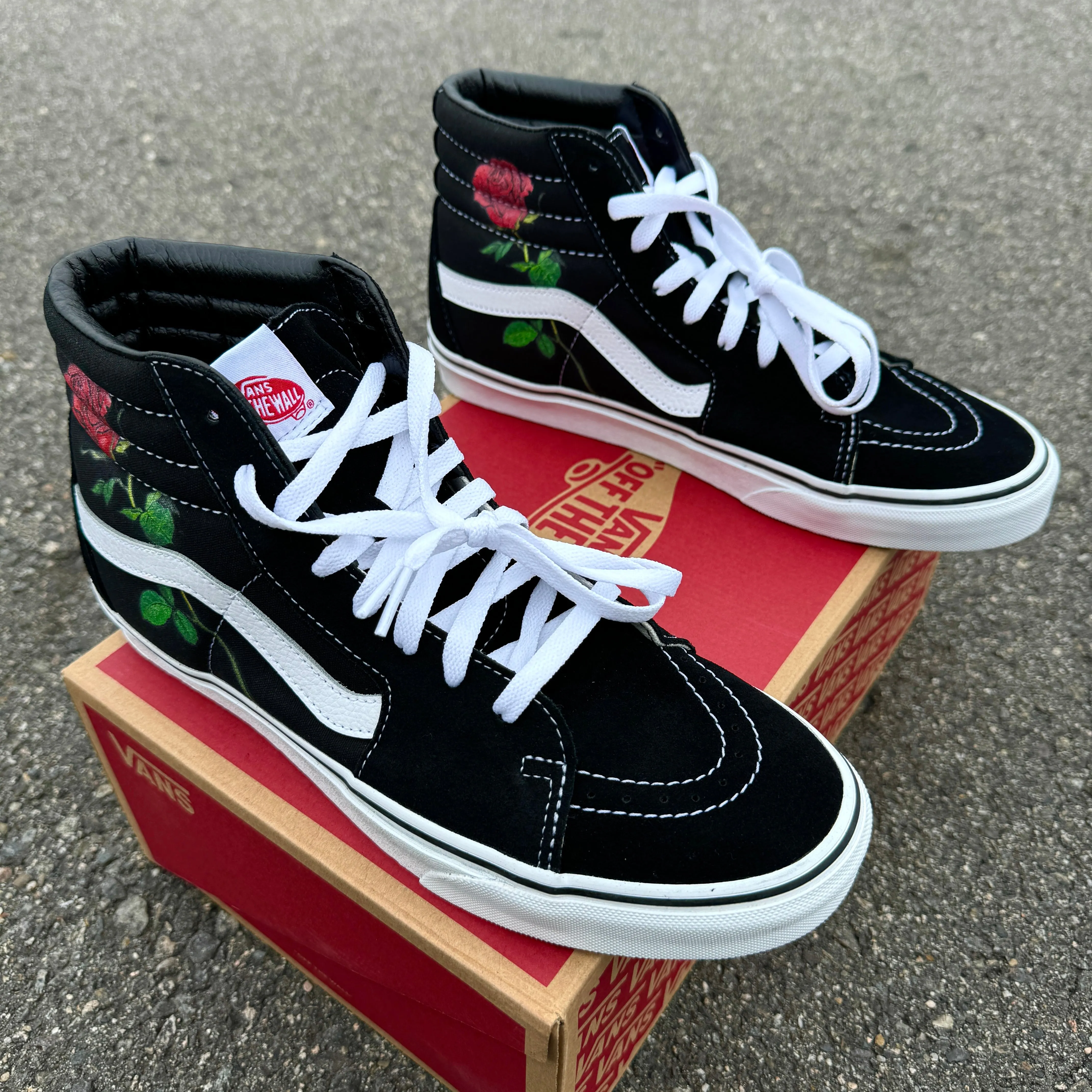 Rose Design - Black Sk8-Hi Vans