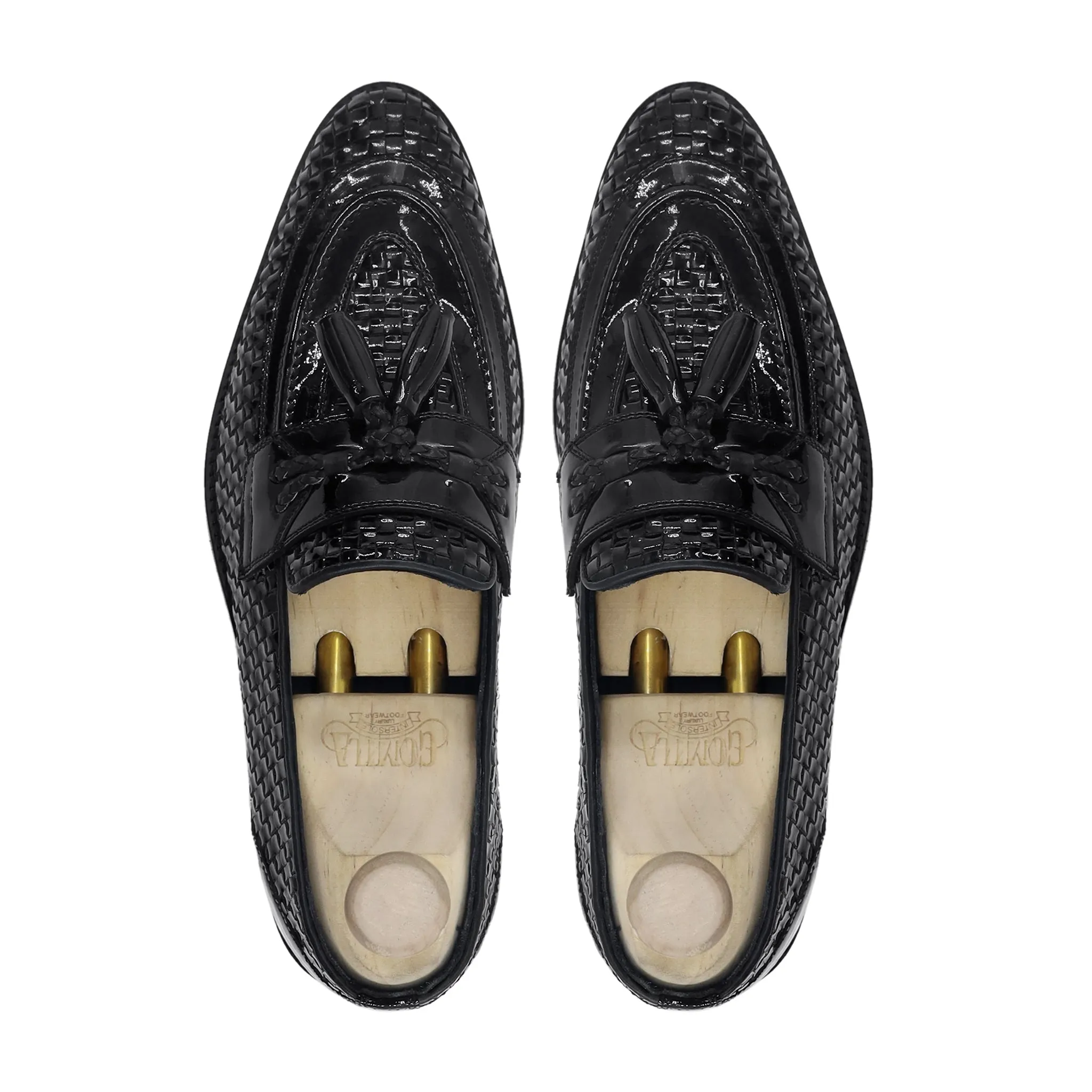 Shiba - Men's Black Hand Woven Patent Leather Loafer