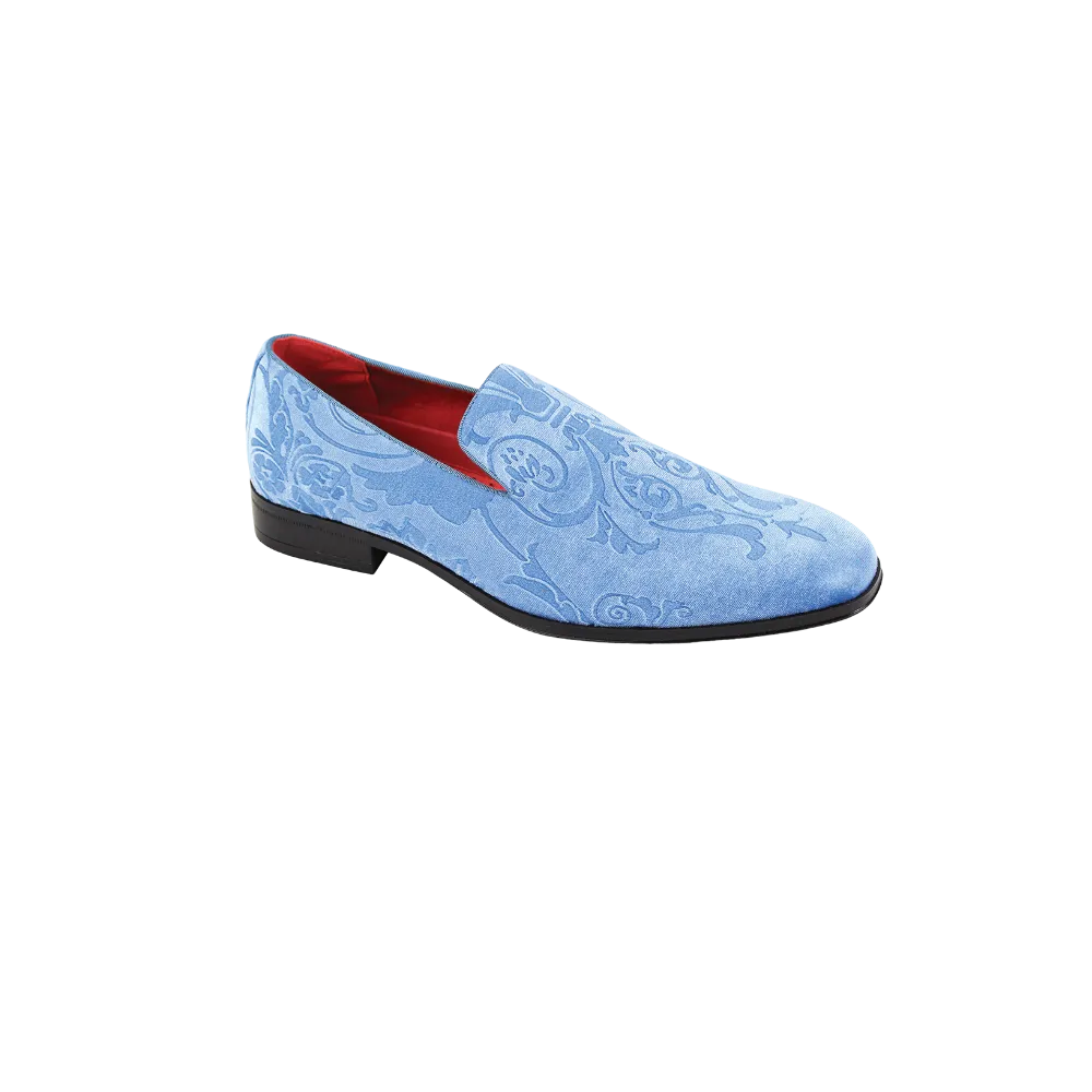 Sky Blue Paisley Men's Velvet Loafer Shoes Tuxedo and Prom Style