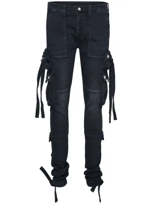 Tactical Cargo Aged Black Jeans