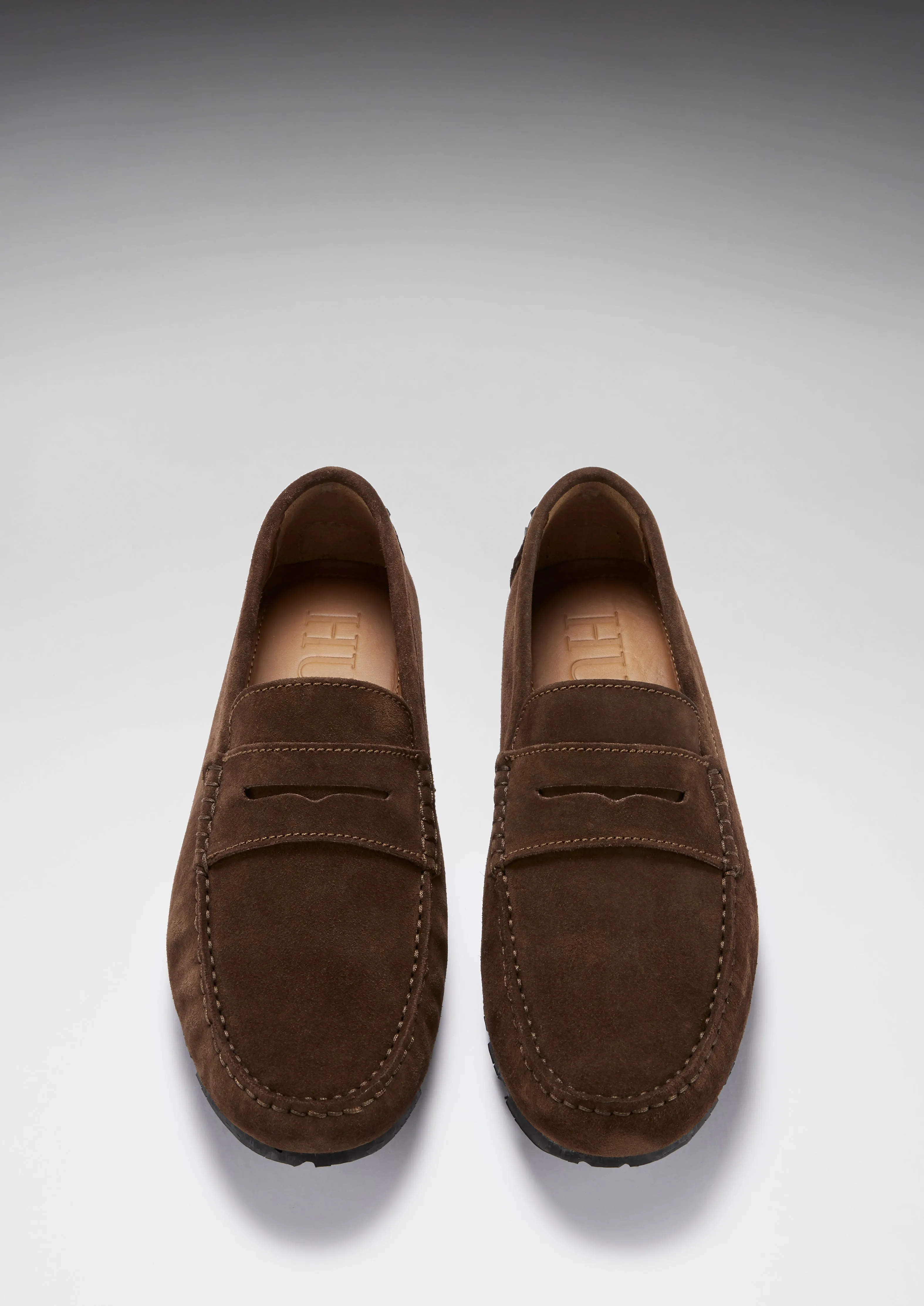 Tyre Sole Penny Driving Loafers, brown suede