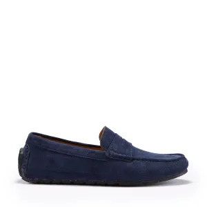 Tyre Sole Penny Driving Loafers, navy blue suede