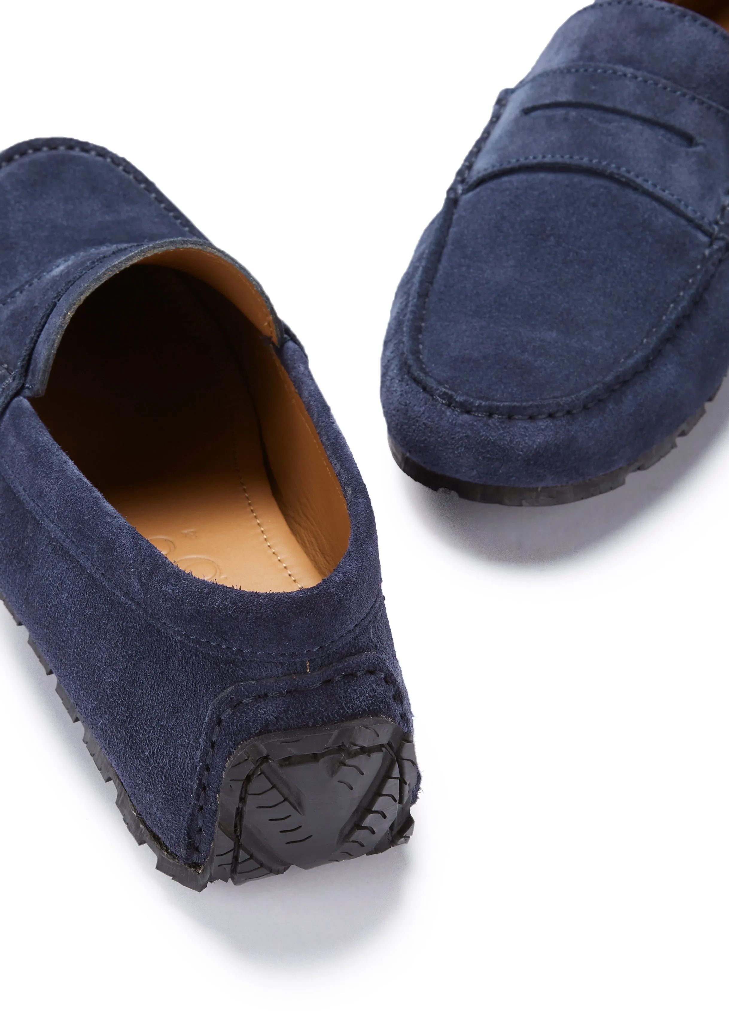 Tyre Sole Penny Driving Loafers, navy blue suede