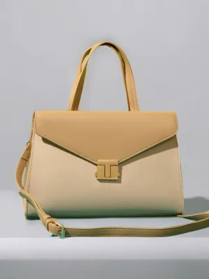 Women Beige Textured PU Structured Handheld Bag