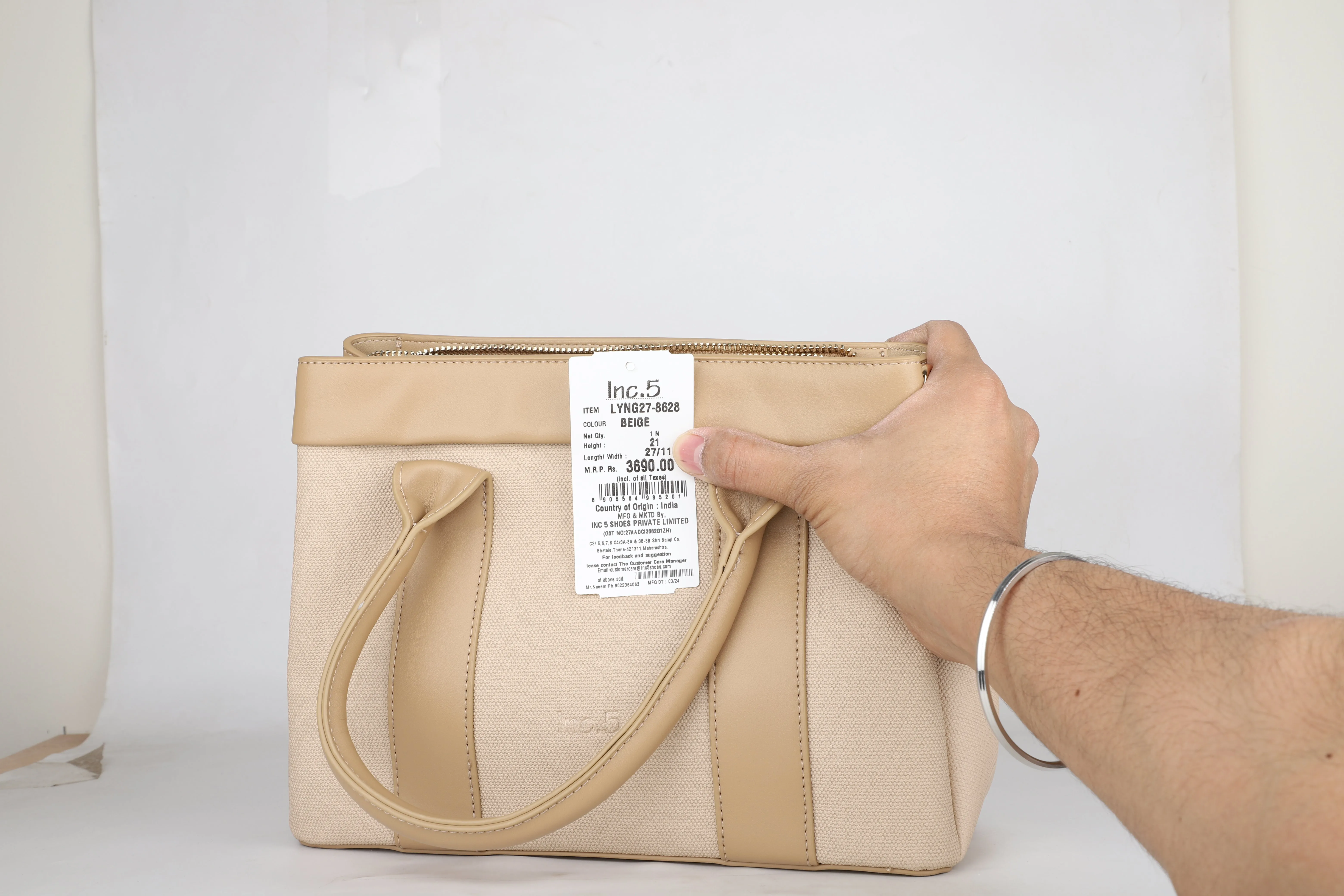 Women Beige Textured Structured Handheld Bag