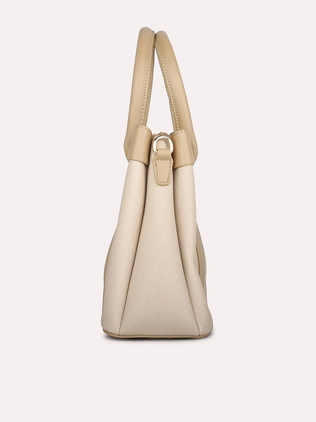 Women Beige Textured Structured Handheld Bag