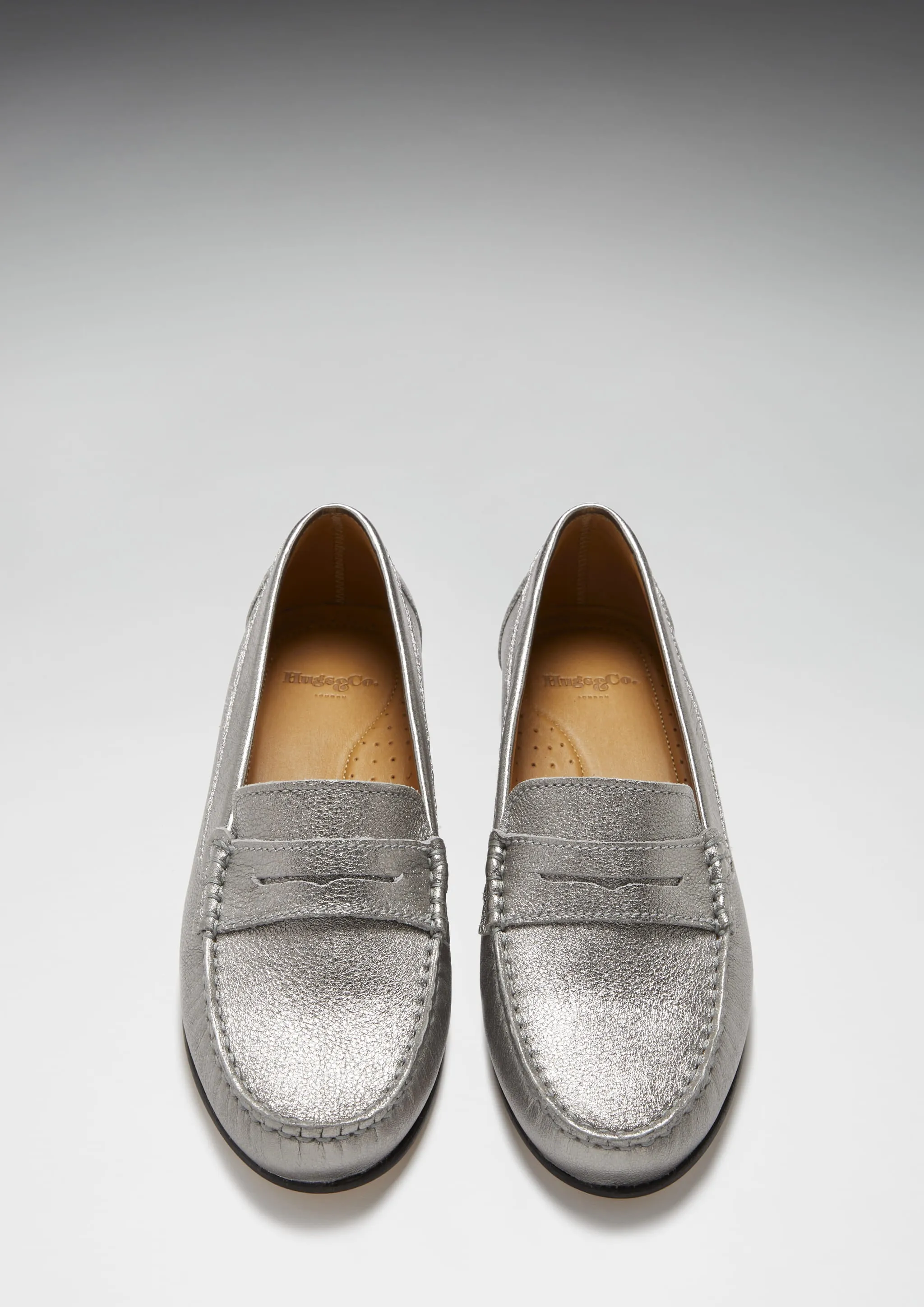 Women's Penny Loafers Leather Sole, titanium metallic leather