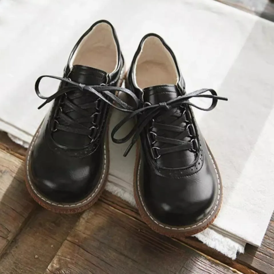 Women's Retro Lace-Up British Leather Shoes Mori Girl Style