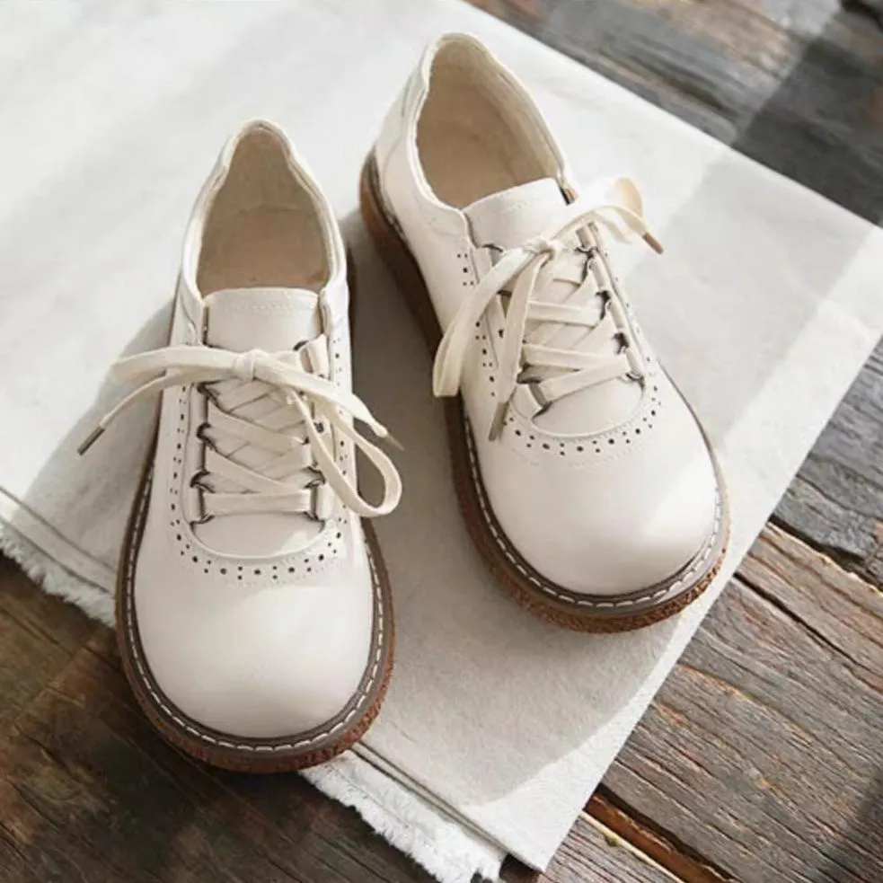 Women's Retro Lace-Up British Leather Shoes Mori Girl Style